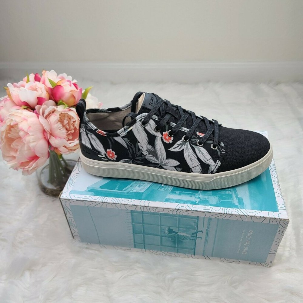 Toms Men's Travel Lite Low Sneaker OrthoLite Canvas Black Floral Print Sz 10 NEW